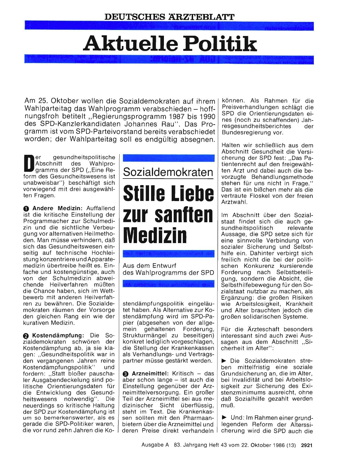 Vorschauseite 1: Sozialdemokraten: Stille Liebe zur sanften Medizin -