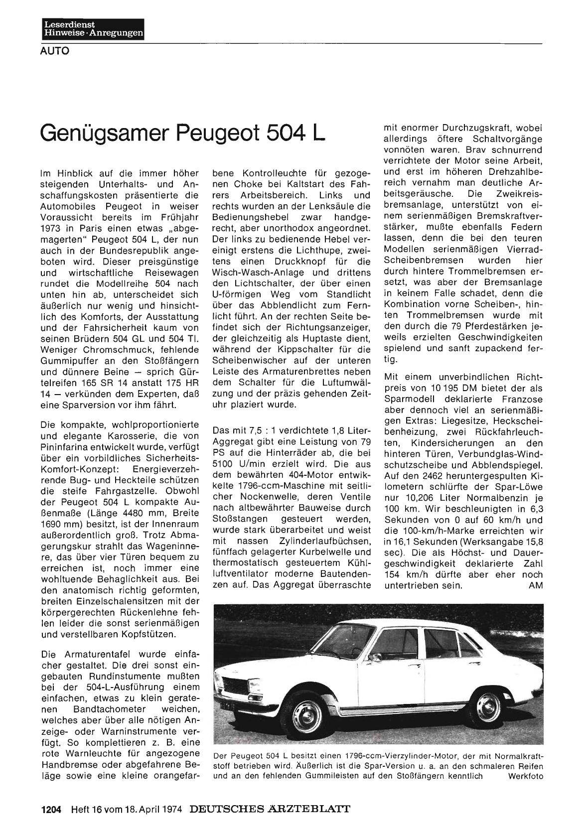 Vorschauseite 1: Genügsamer Peugeot 504 L