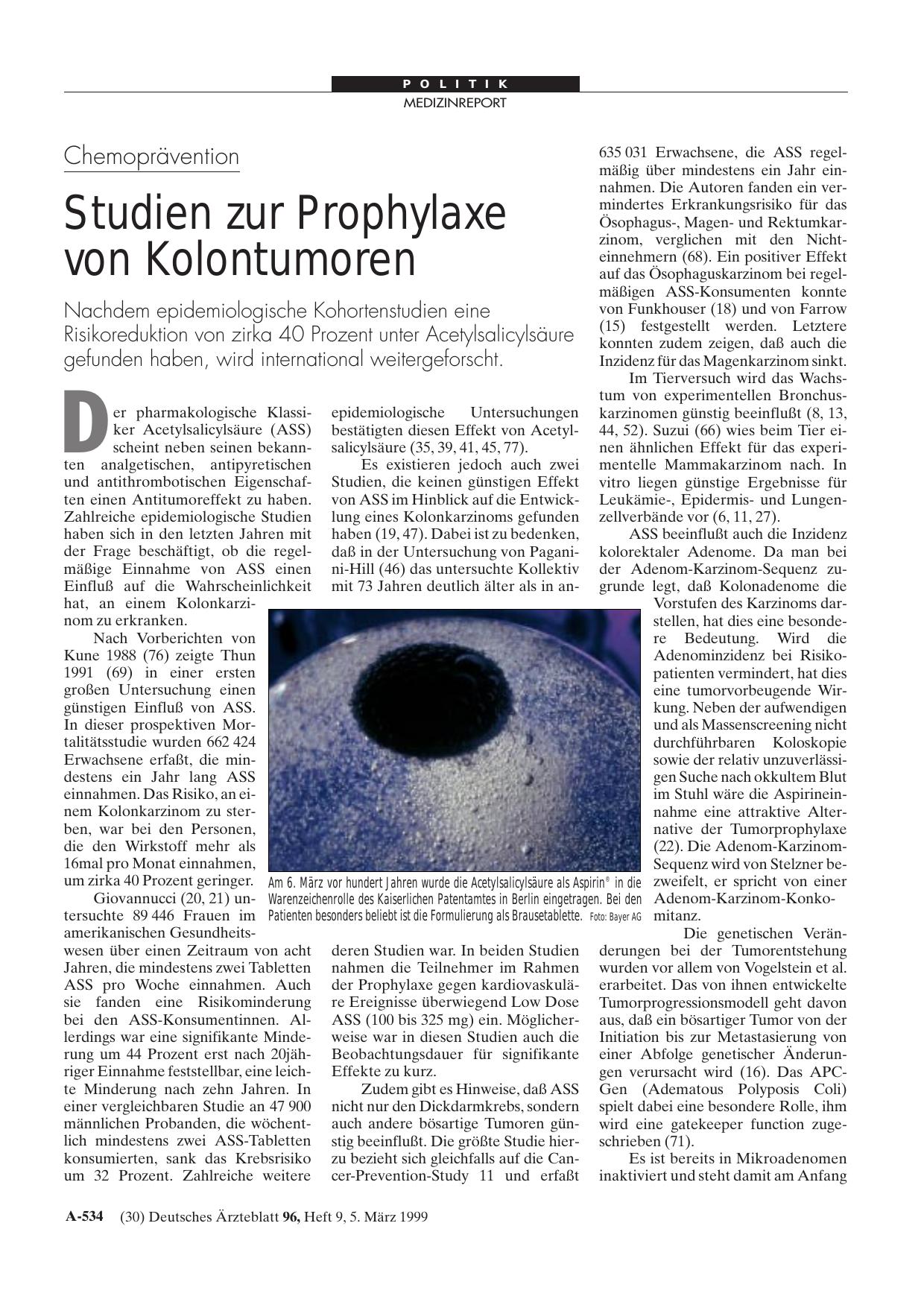 Vorschauseite 1: Chemoprävention: Studien zur Prophylaxe von Kolontumoren