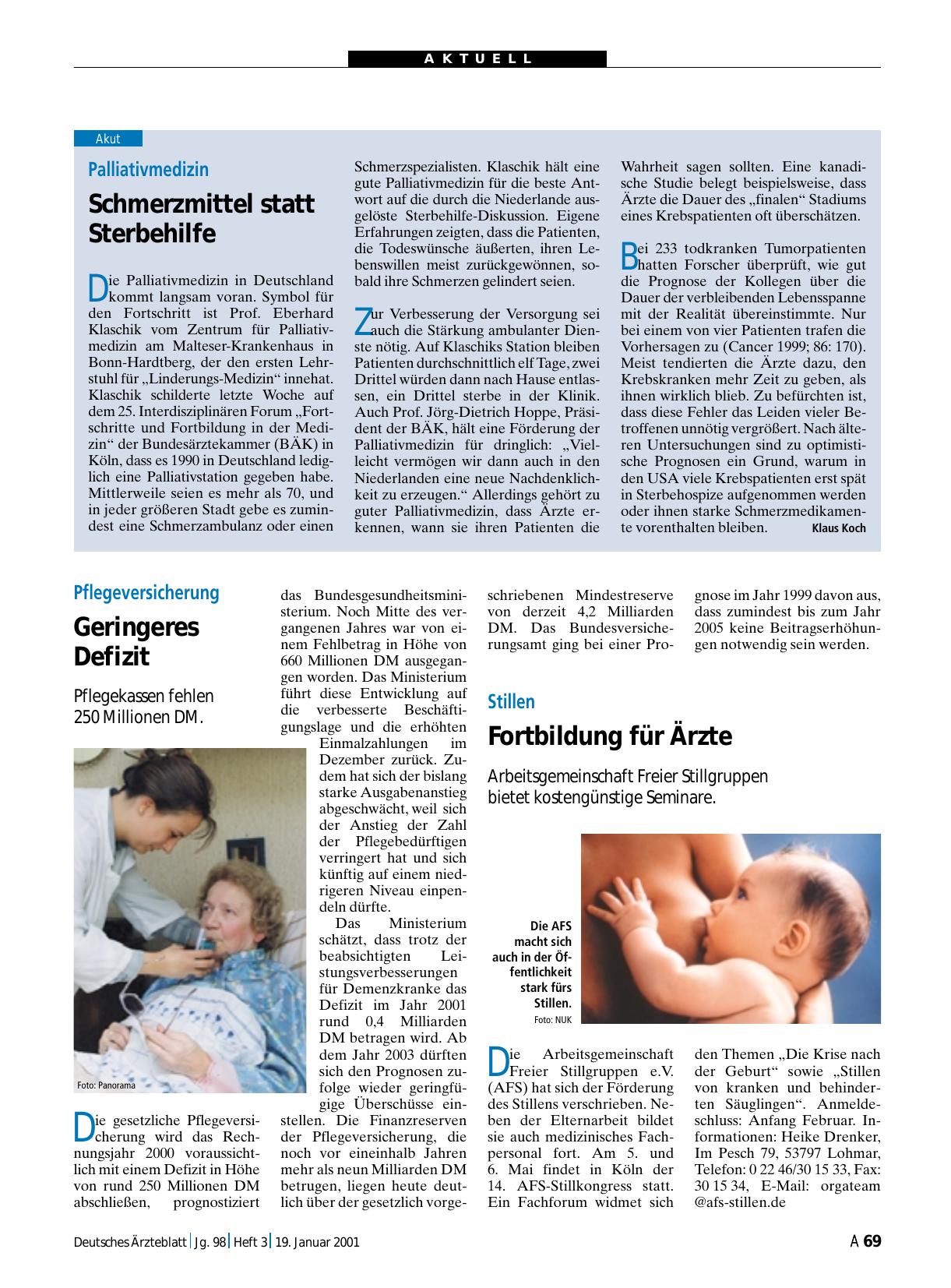 Vorschauseite 1: Palliativmedizin: Schmerzmittel statt Sterbehilfe