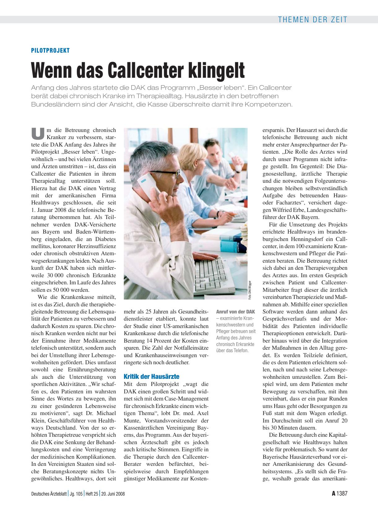Vorschauseite 1: Pilotprojekt: Wenn das Callcenter klingelt