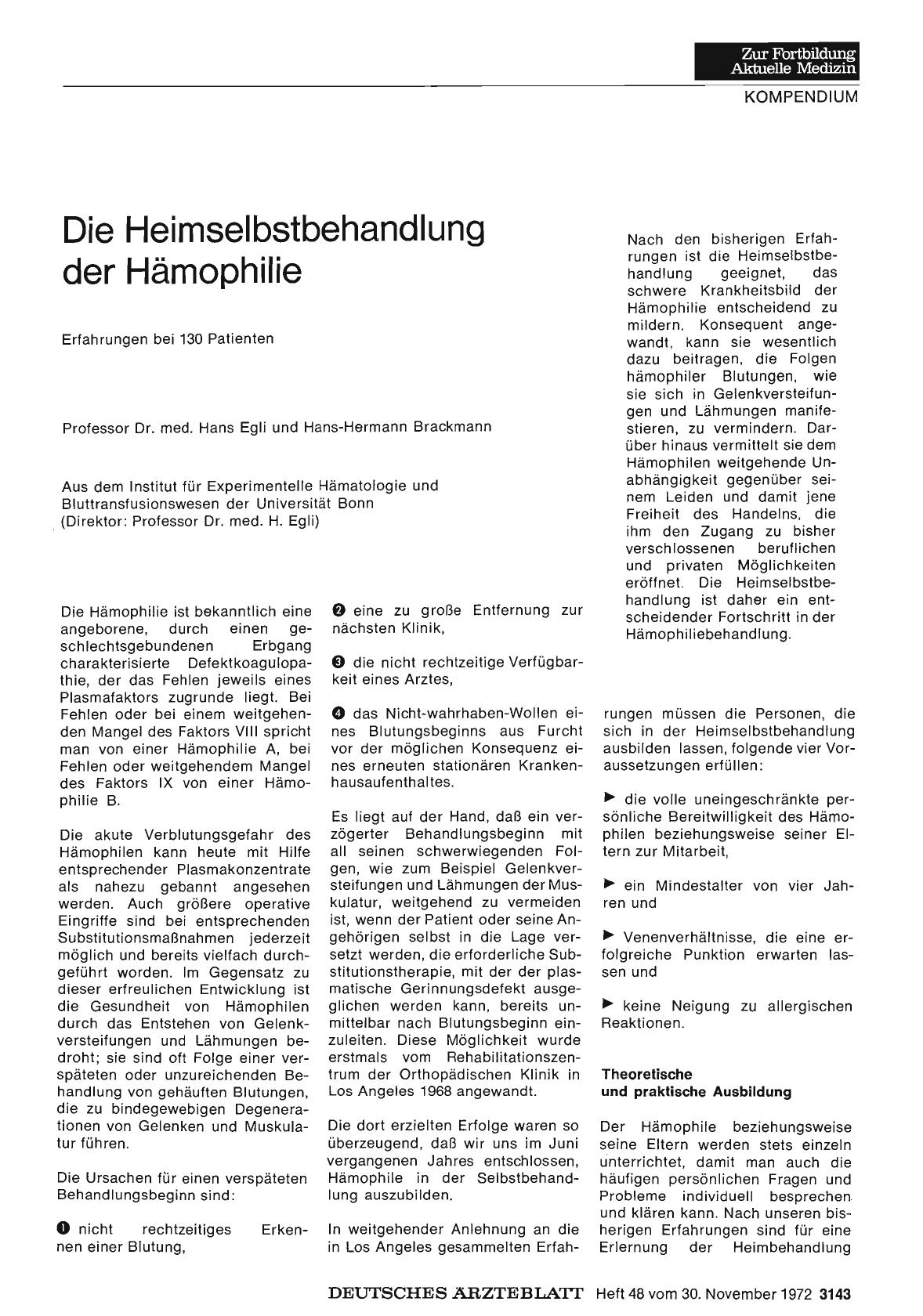 Vorschauseite 1: Die Heimselbstbehandlung der Hämophilie