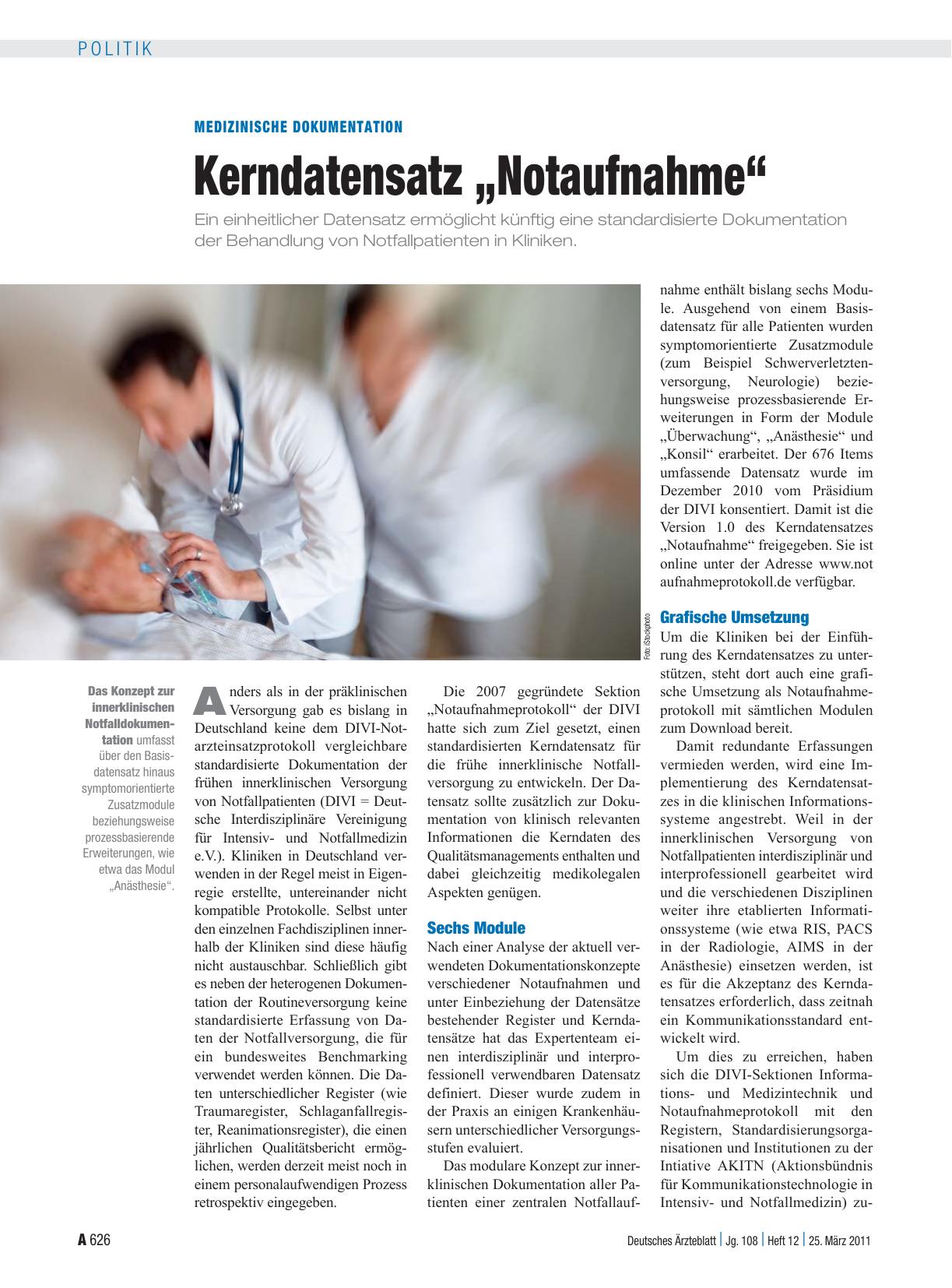 Vorschauseite 1: Medizinische Dokumentation: Kerndatensatz „Notaufnahme“