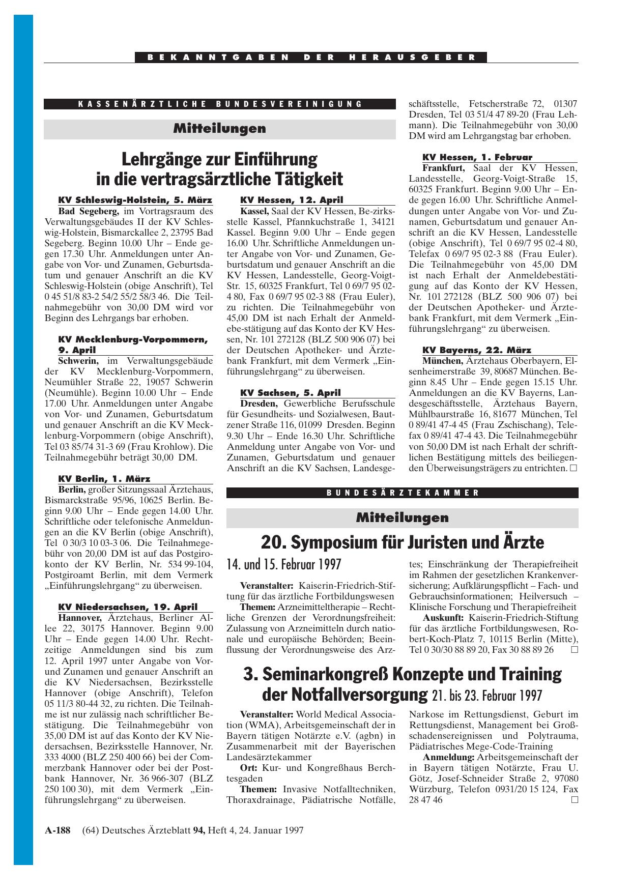 Vorschauseite 1: Mitteilungen: 20. Symposium für Juristen und Ärzte