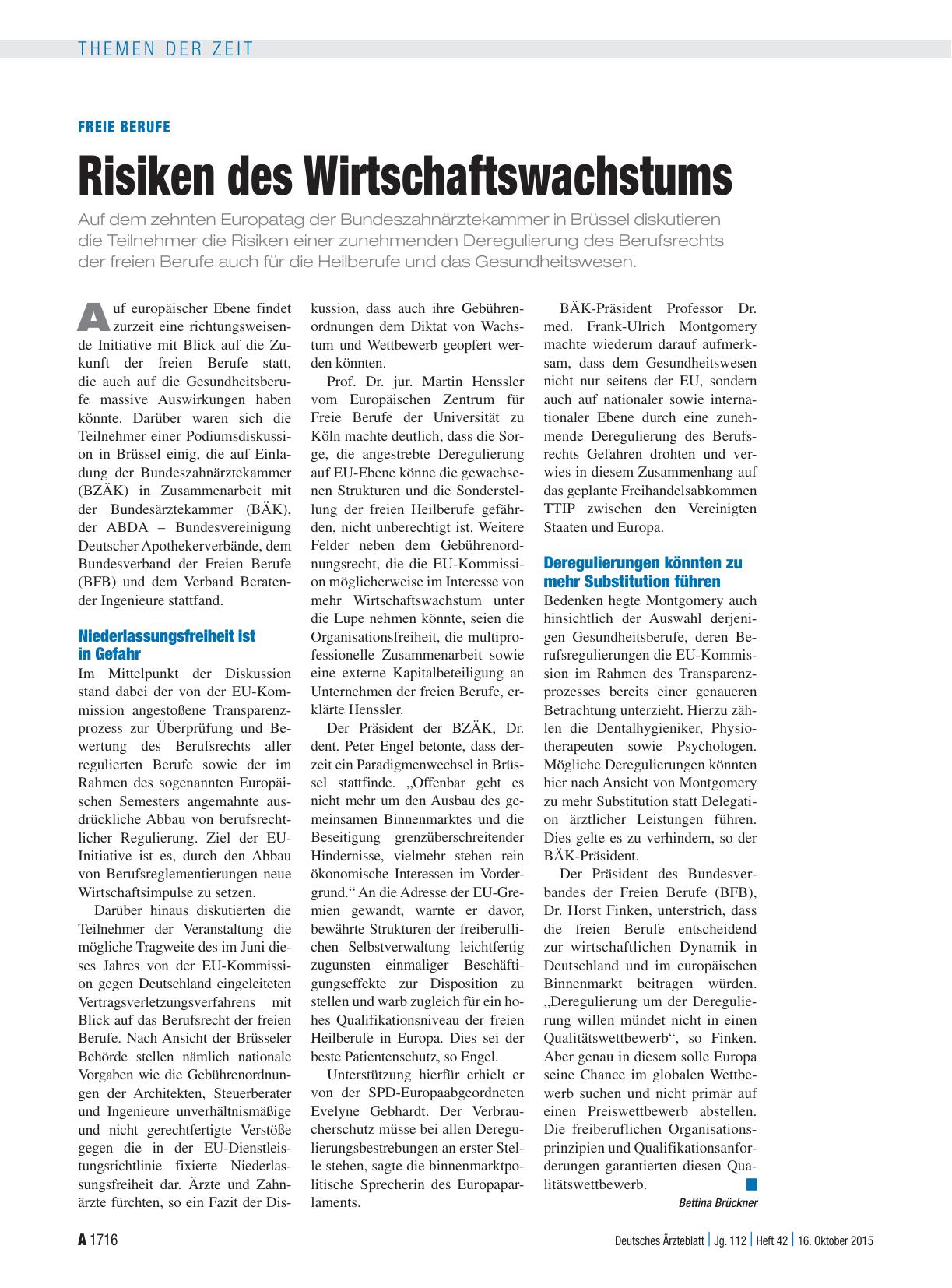 Vorschauseite 1: Freie Berufe: Risiken des Wirtschaftswachstums