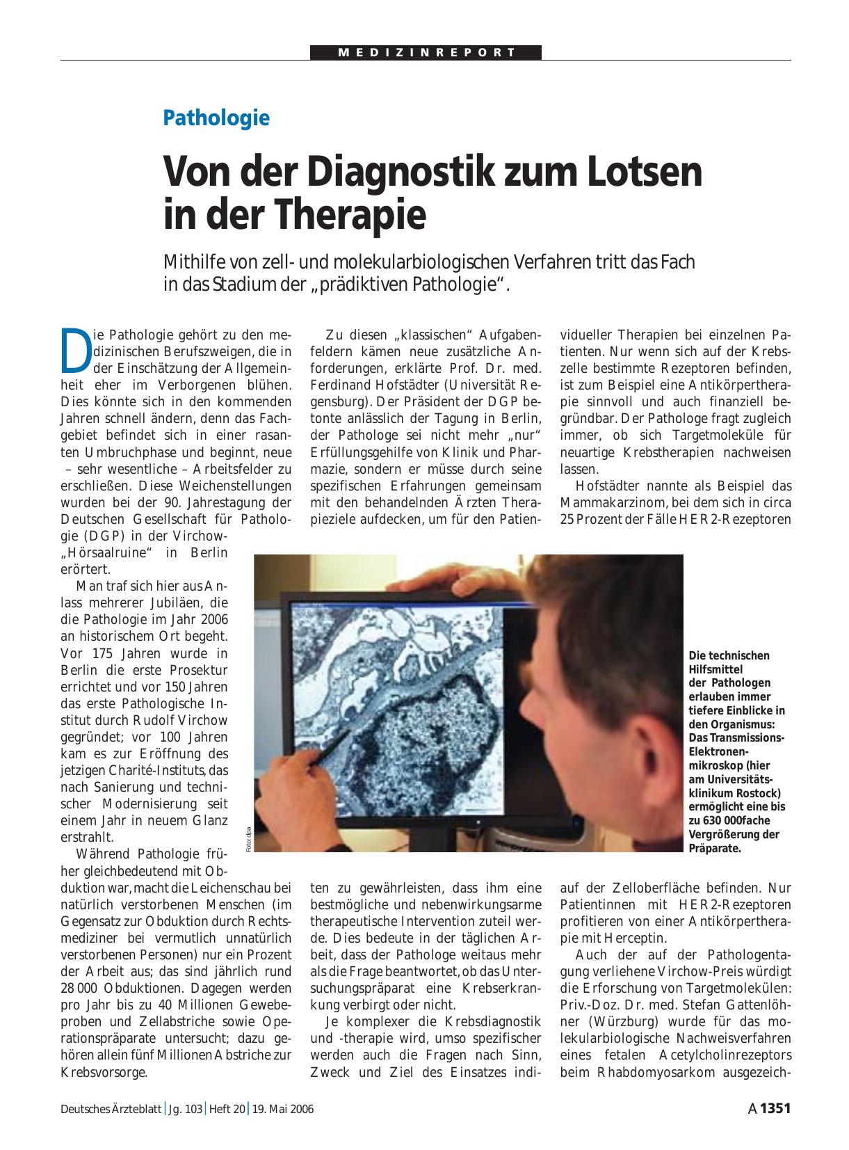 Vorschauseite 1: Pathologie: Von der Diagnostik zum Lotsen in der Therapie