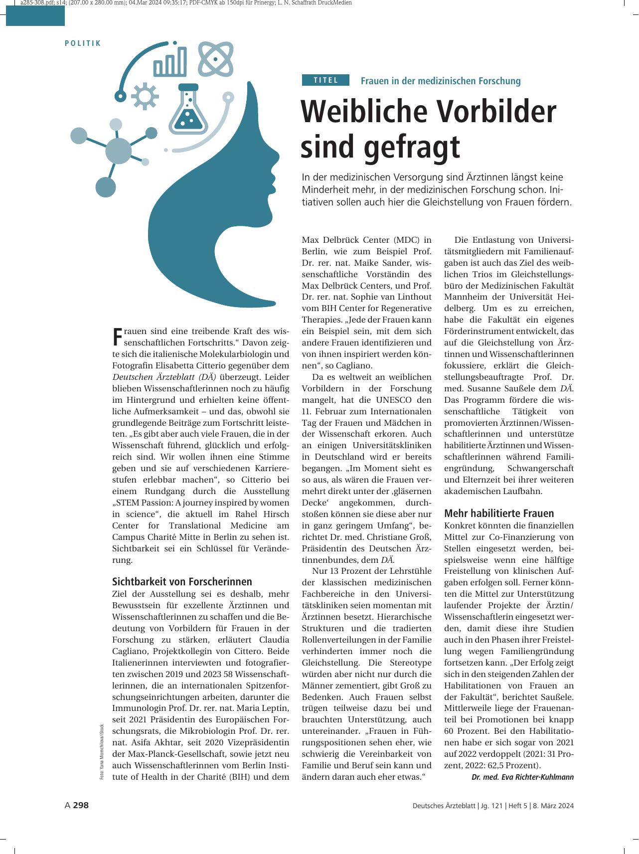 Vorschauseite 1: Frauen in der medizinischen Forschung: Weibliche Vorbilder sind gefragt.