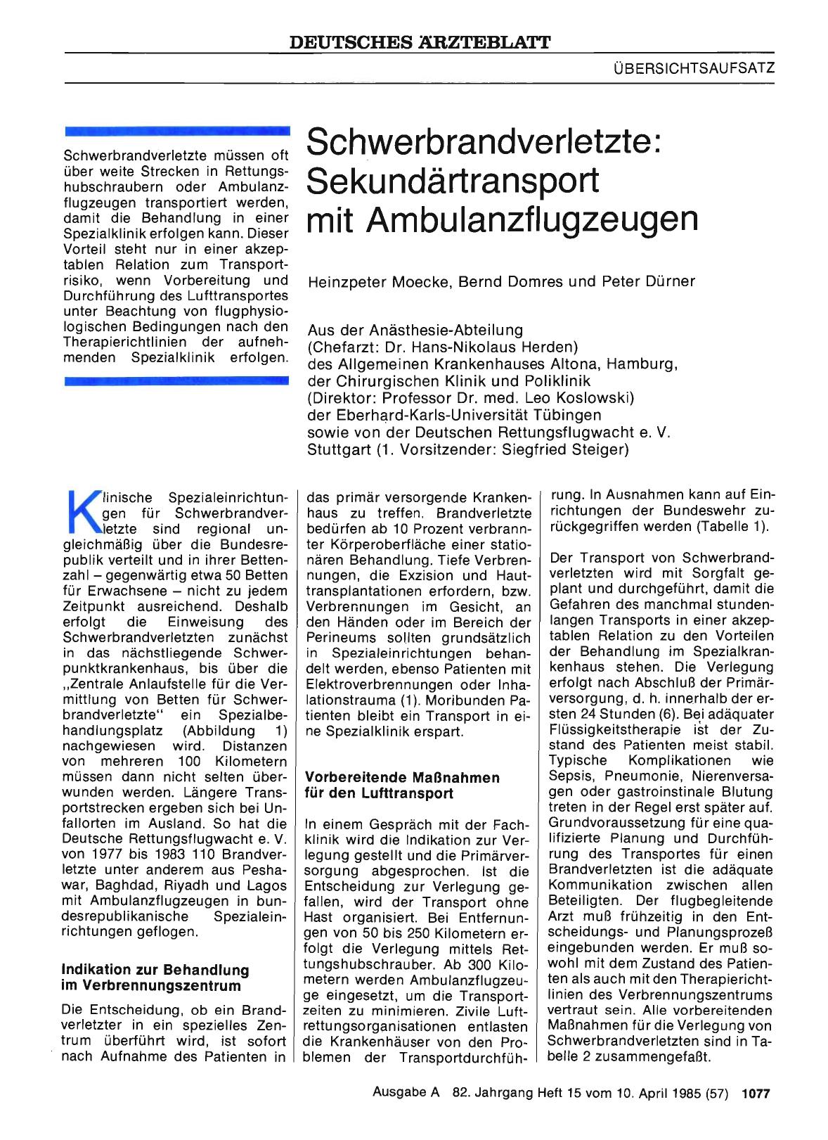 Vorschauseite 1: Schwerbrandverletzte: Sekundärtransport mit Ambulanzflugzeugen