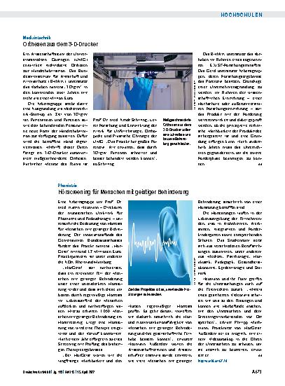 Vorschauseite 1: Medizintechnik: Orthesen aus dem 3-D-Drucker