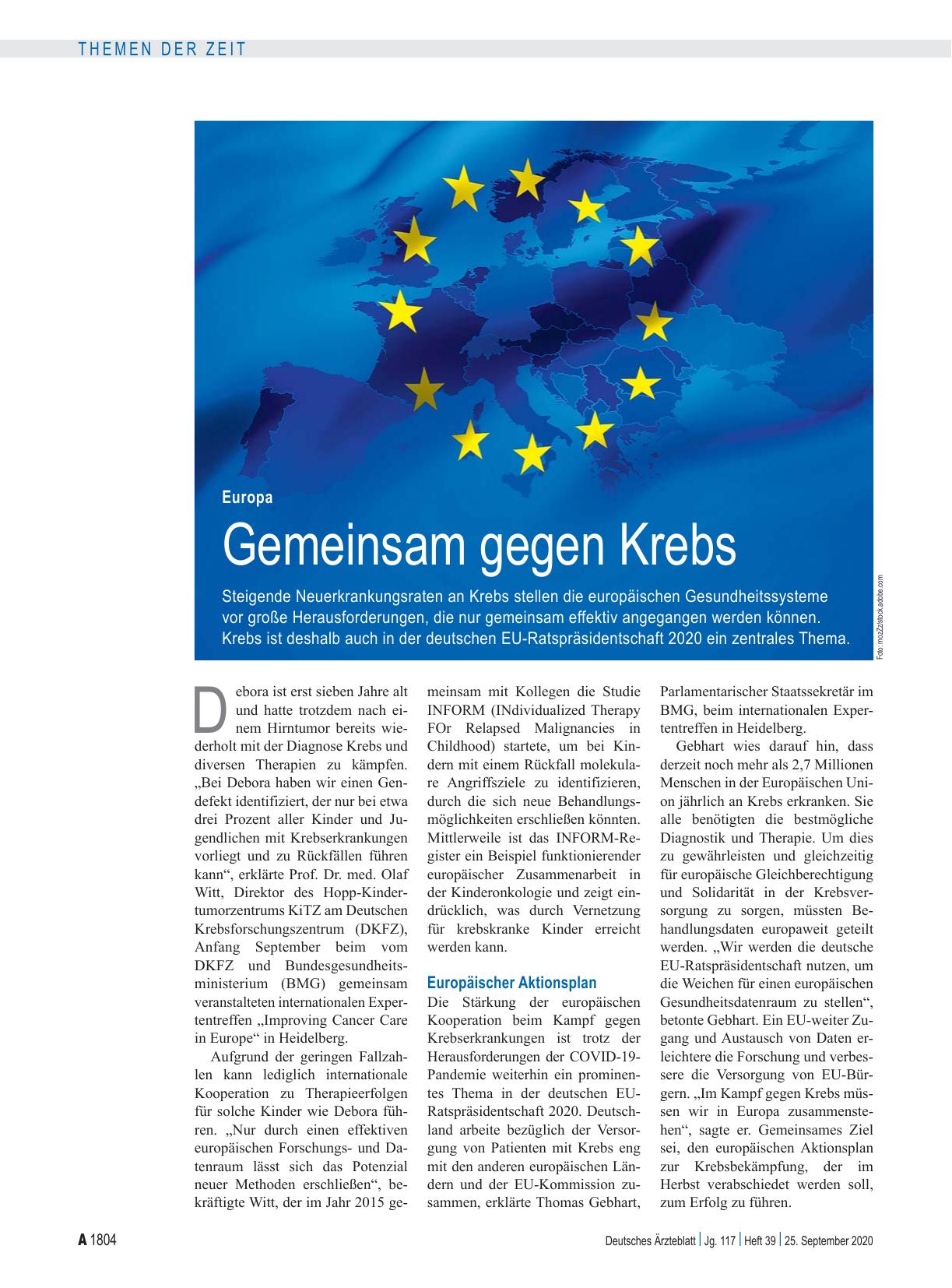 Vorschauseite 1: Europa: Gemeinsam gegen Krebs