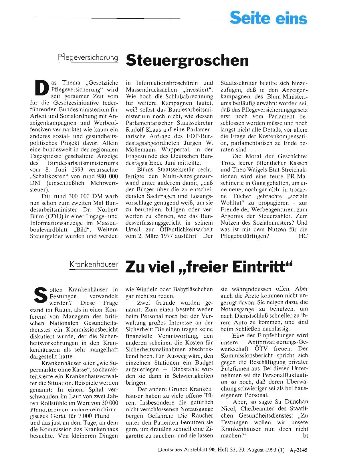 Vorschauseite 1: Krankenhäuser: Zu viel „freier Eintritt“