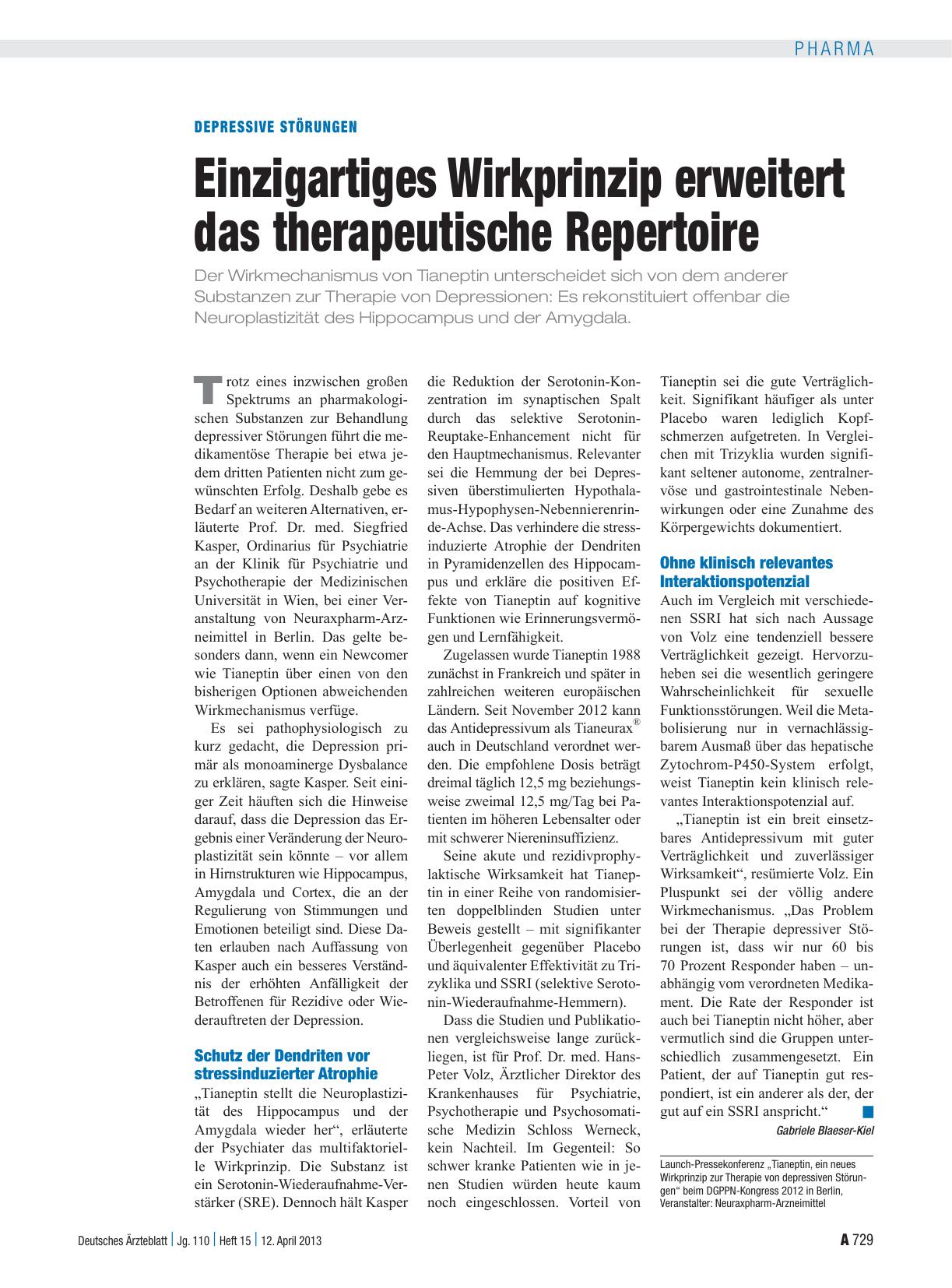Vorschauseite 1: Depressive Störungen: Einzigartiges Wirkprinzip erweitert das therapeutische Repertoire