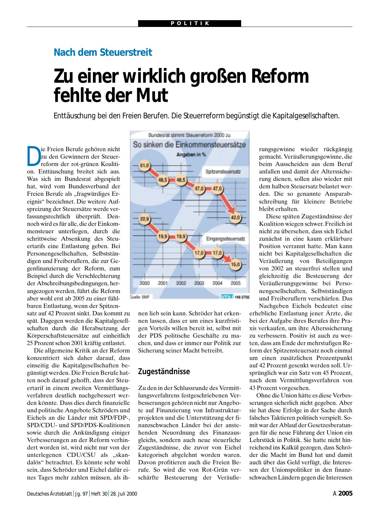 Vorschauseite 1: Nach dem Steuerstreit: Zu einer wirklich großen Reform fehlte der Mut