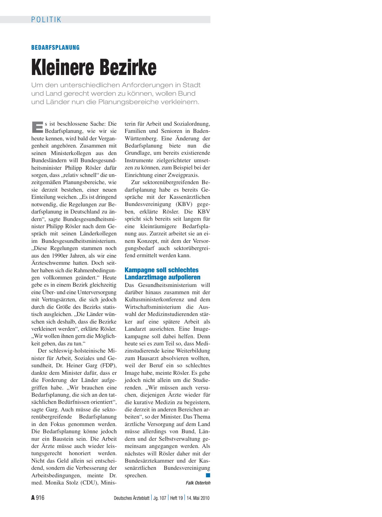 Vorschauseite 1: Bedarfsplanung: Kleinere Bezirke