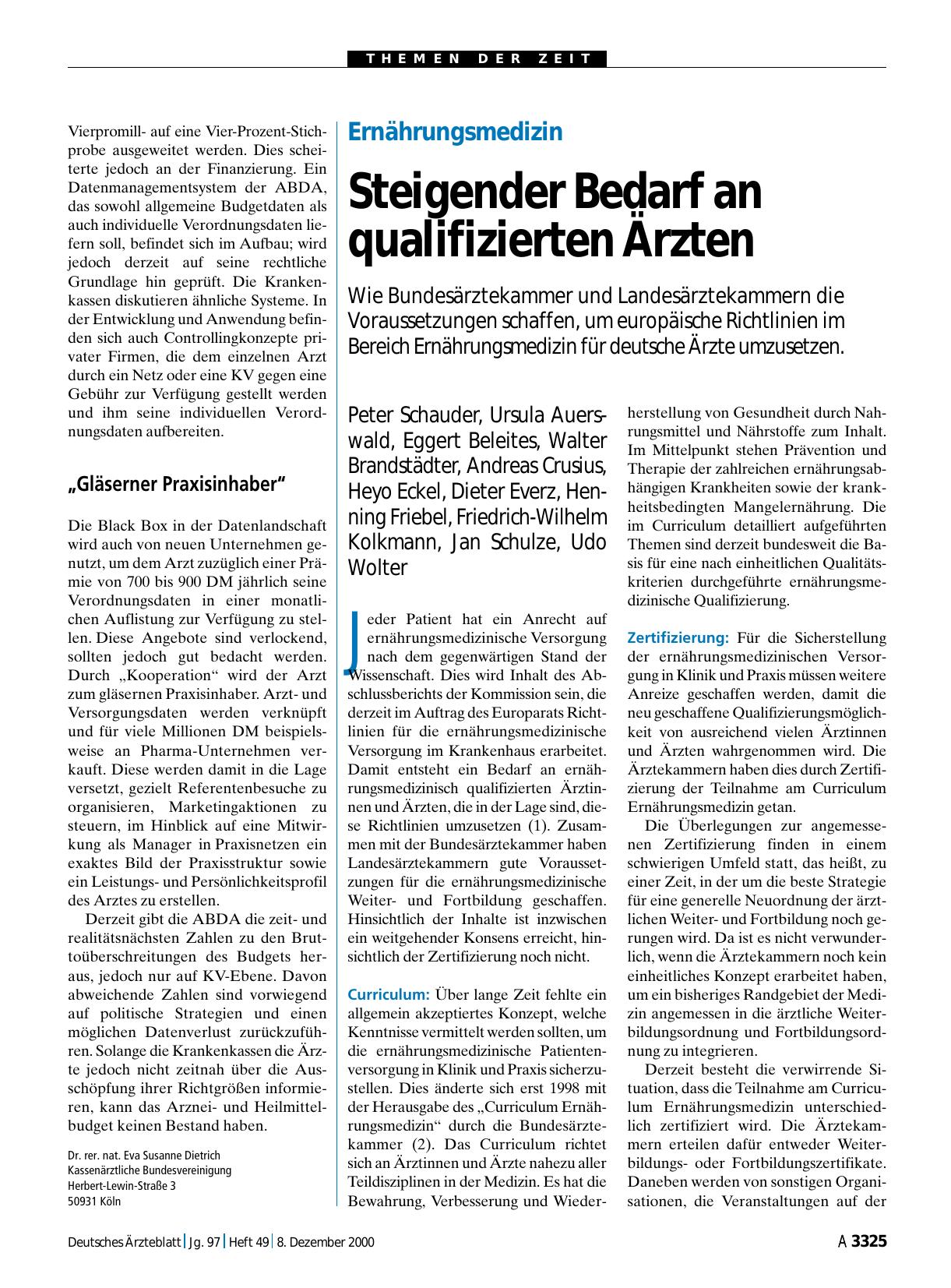 Vorschauseite 1: Ernährungsmedizin: Steigender Bedarf an qualifizierten Ärzten