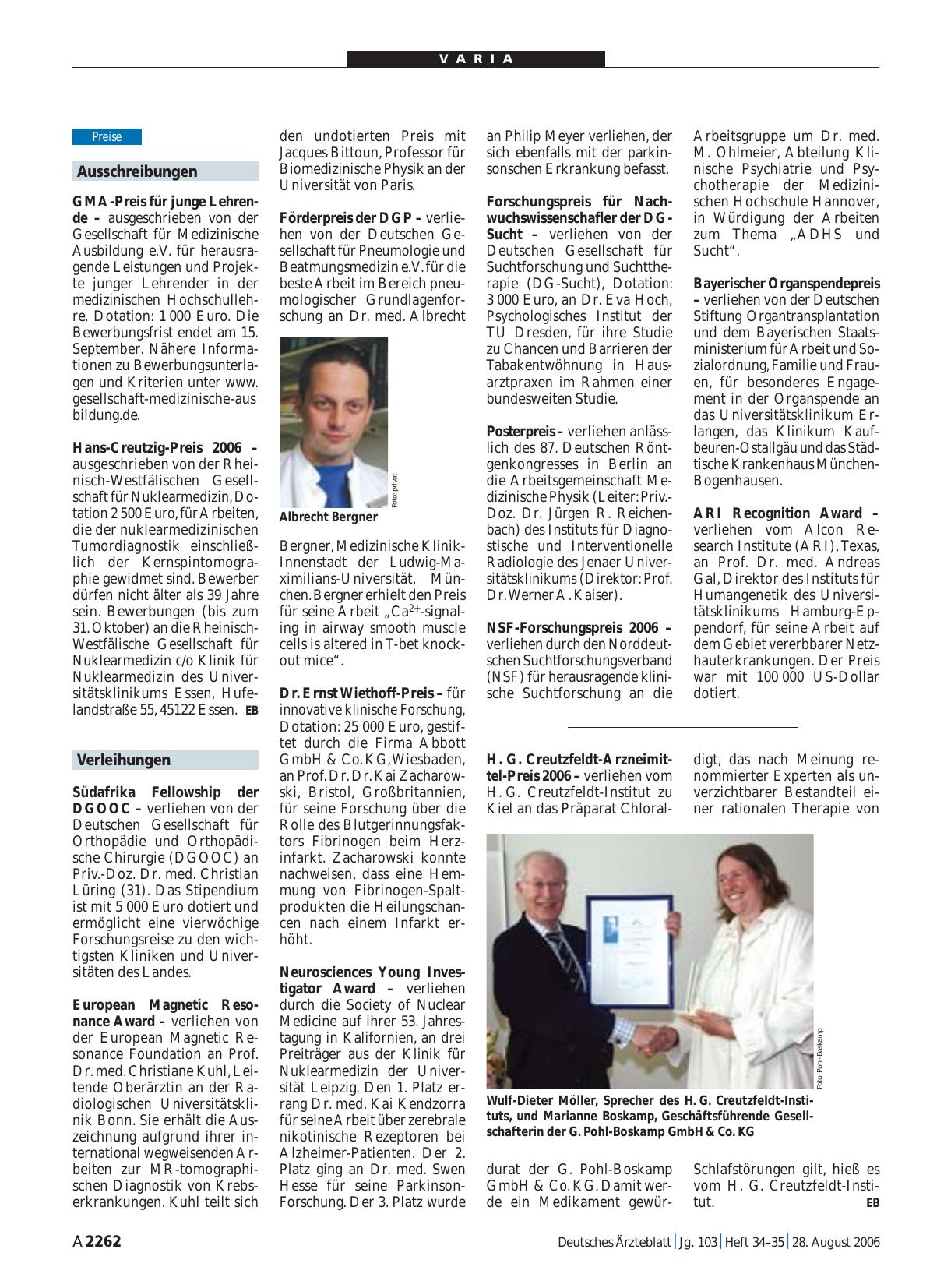 Vorschauseite 1: Verleihungen