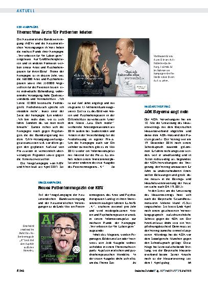 Vorschauseite 1: KBV-Kampagne: Thema: Was Ärzte für Patienten leisten