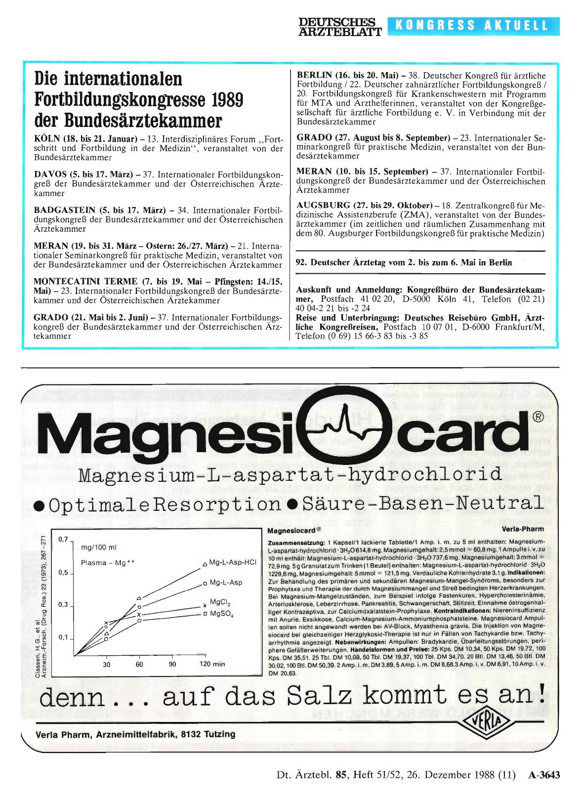 Vorschauseite 1: Die internationalen Fortbildungskongresse 1989 der Bundesärztekammer