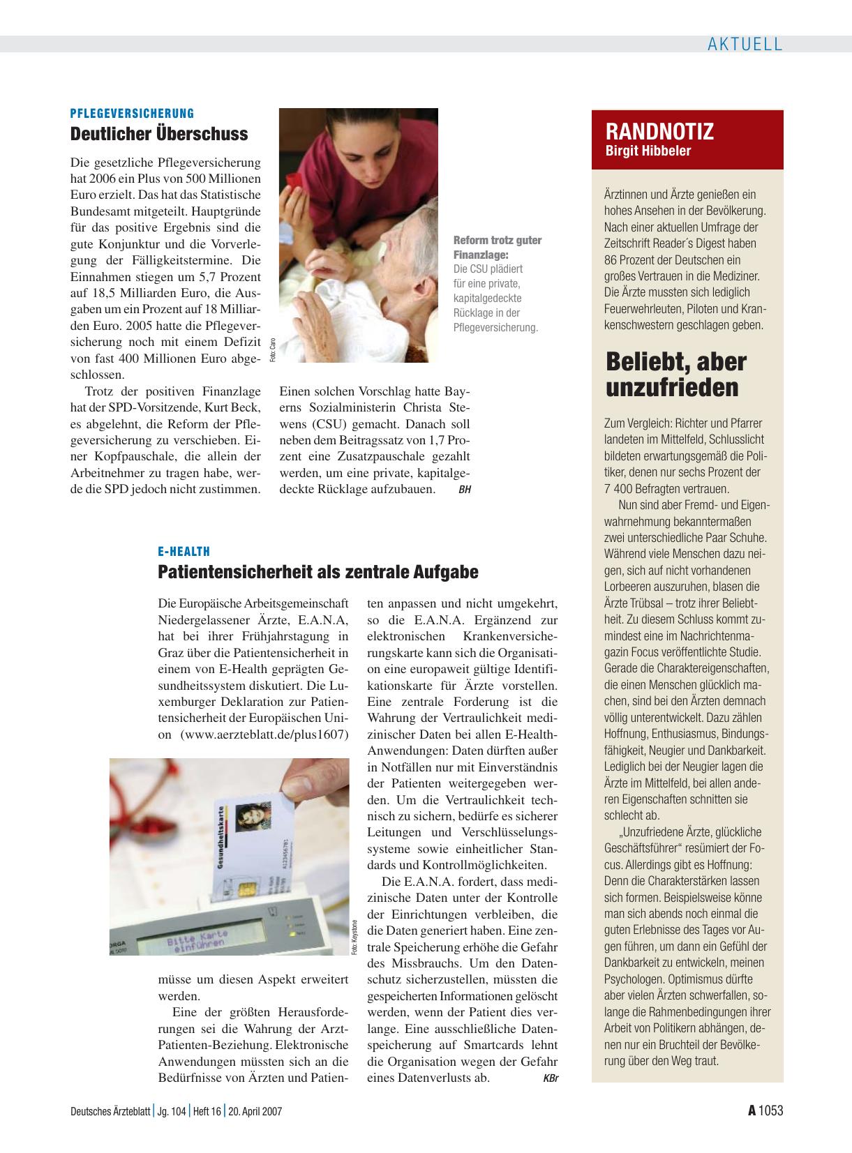 Vorschauseite 1: Pflegeversicherung: Deutlicher Überschuss