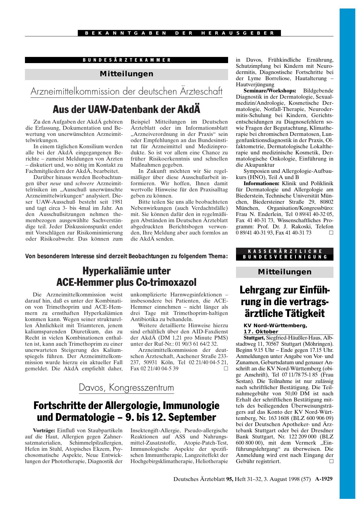 Vorschauseite 1: Arzneimittelkommission der deutschen Ärzteschaft: Aus der UAW-Datenbank der AkdÄ