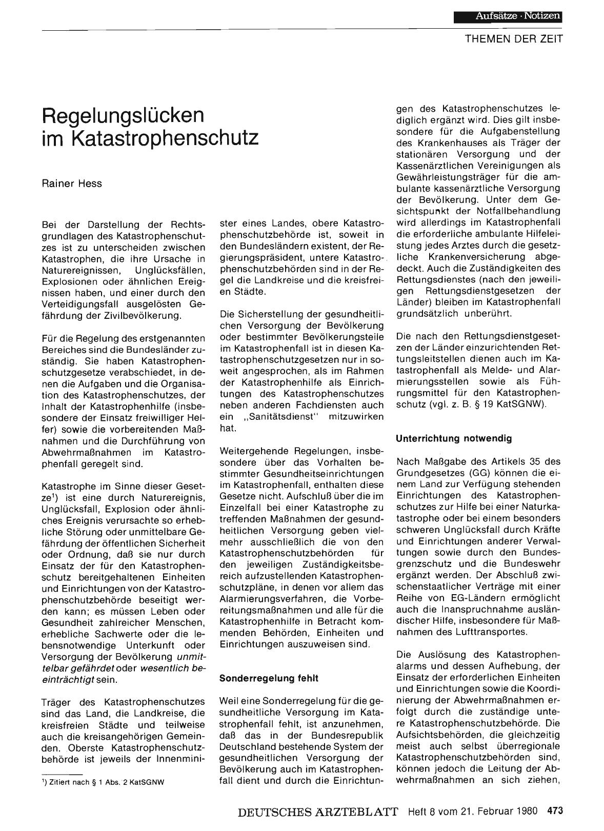 Vorschauseite 1: Regelungslücken im Katastrophenschutz