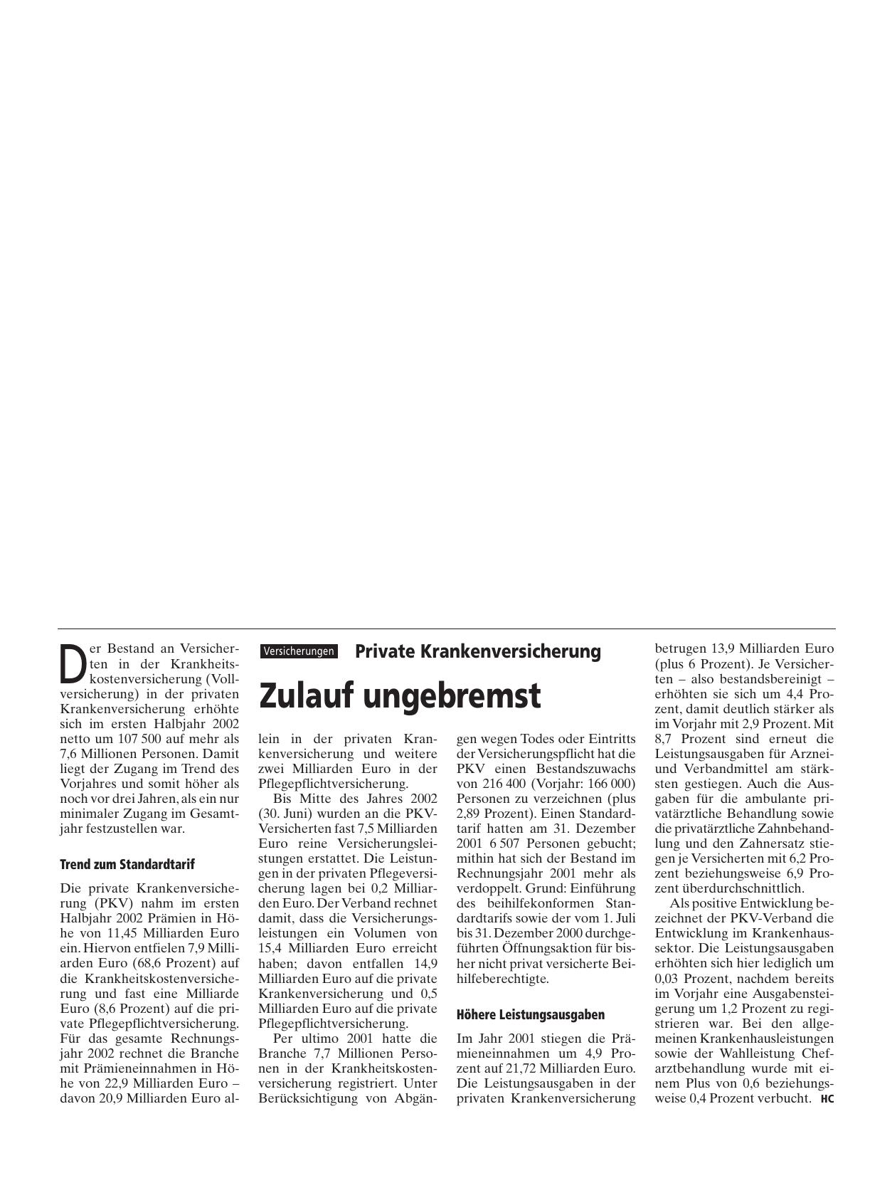 Vorschauseite 1: Private Krankenversicherung: Zulauf ungebremst