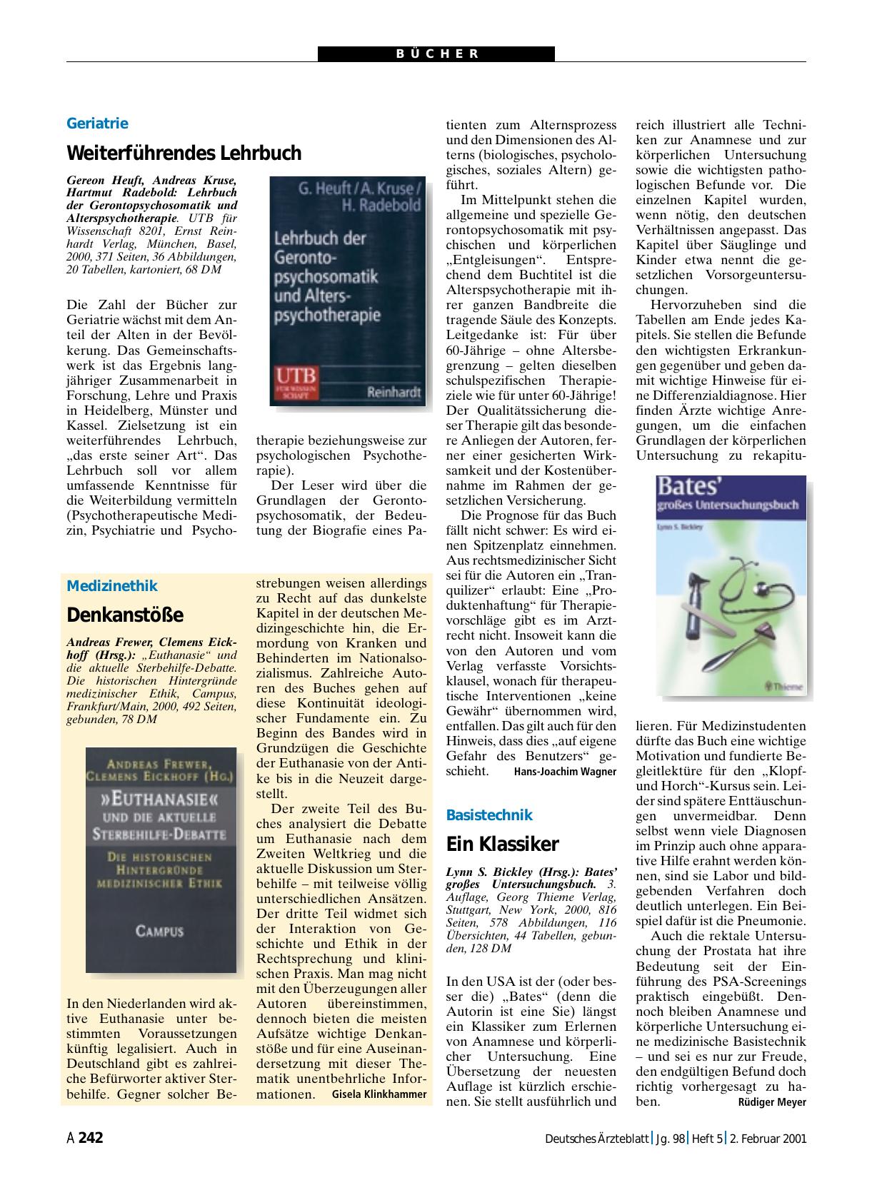 Vorschauseite 1: Euthanasie“ und die aktuelle Sterbehilfe-Debatte