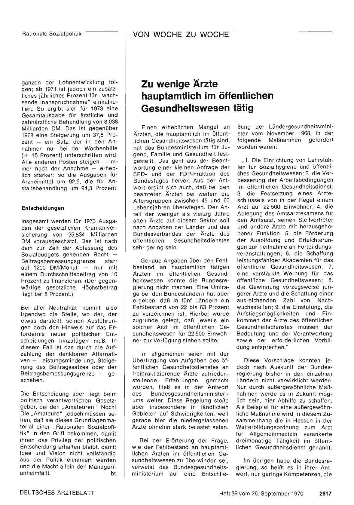 Vorschauseite 1: Zu wenige Ärzte hauptamtlich im öffentlichen Gesundheitswesen tätig