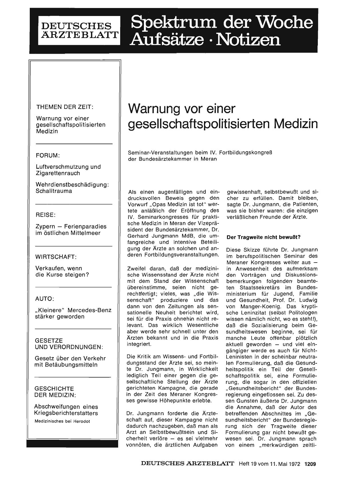 Vorschauseite 1: Warnung vor einer gesellschaftspolitisierten Medizin