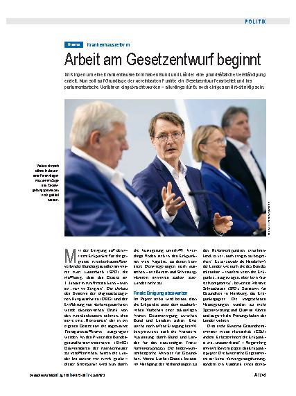 Vorschauseite 1: Krankenhausreform: Arbeit am Gesetzentwurf beginnt