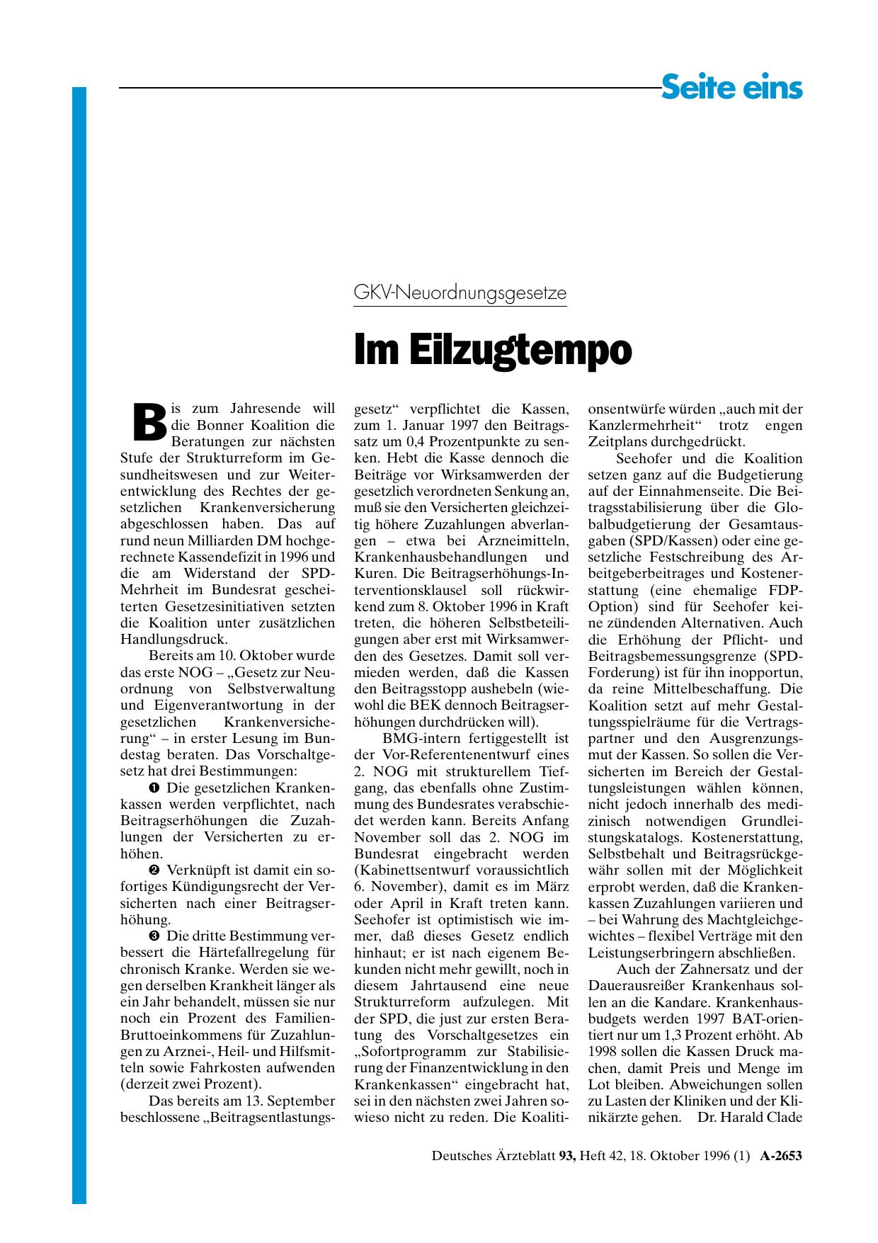 Vorschauseite 1: GKV-Neuordnungsgesetze: Im Eilzugtempo