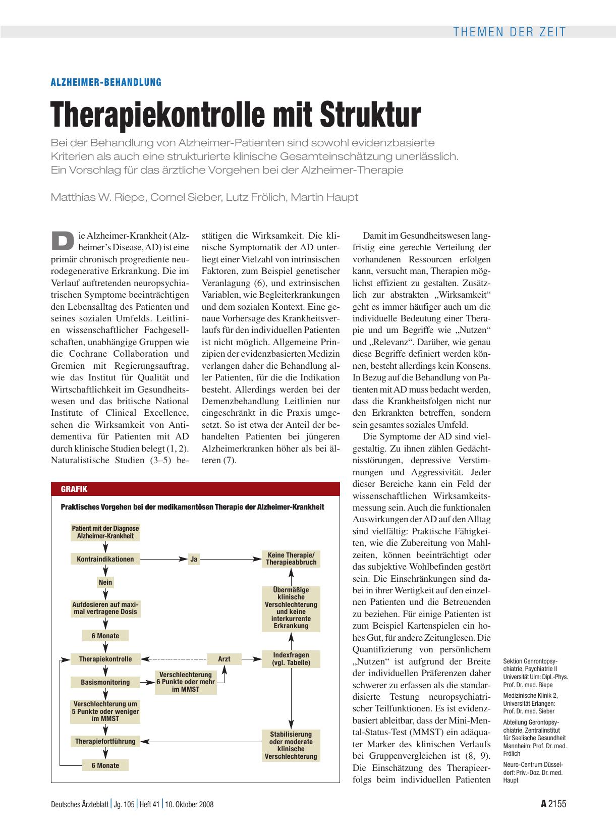 Vorschauseite 1: Alzheimer-Behandlung: Therapiekontrolle mit Struktur