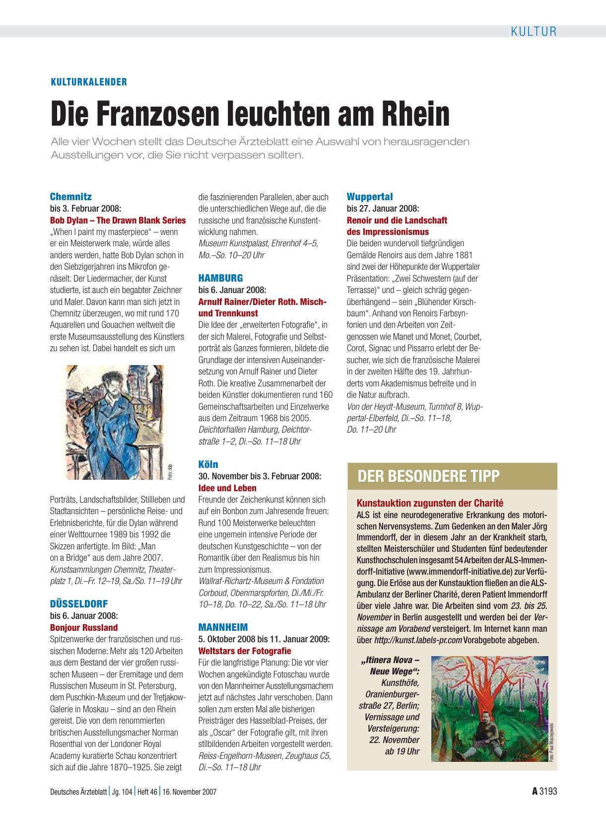 Vorschauseite 1: Kulturkalender: Die Franzosen leuchten am Rhein