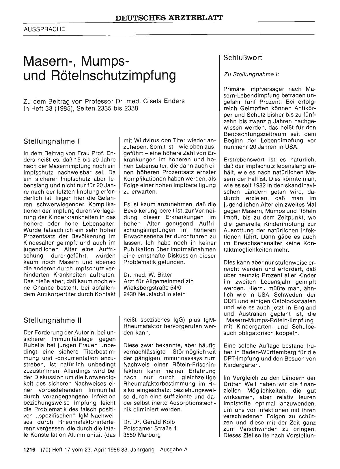 Vorschauseite 1: Masern-, Mumpsund Rötelnschutzimpfung: Stellungnahme II