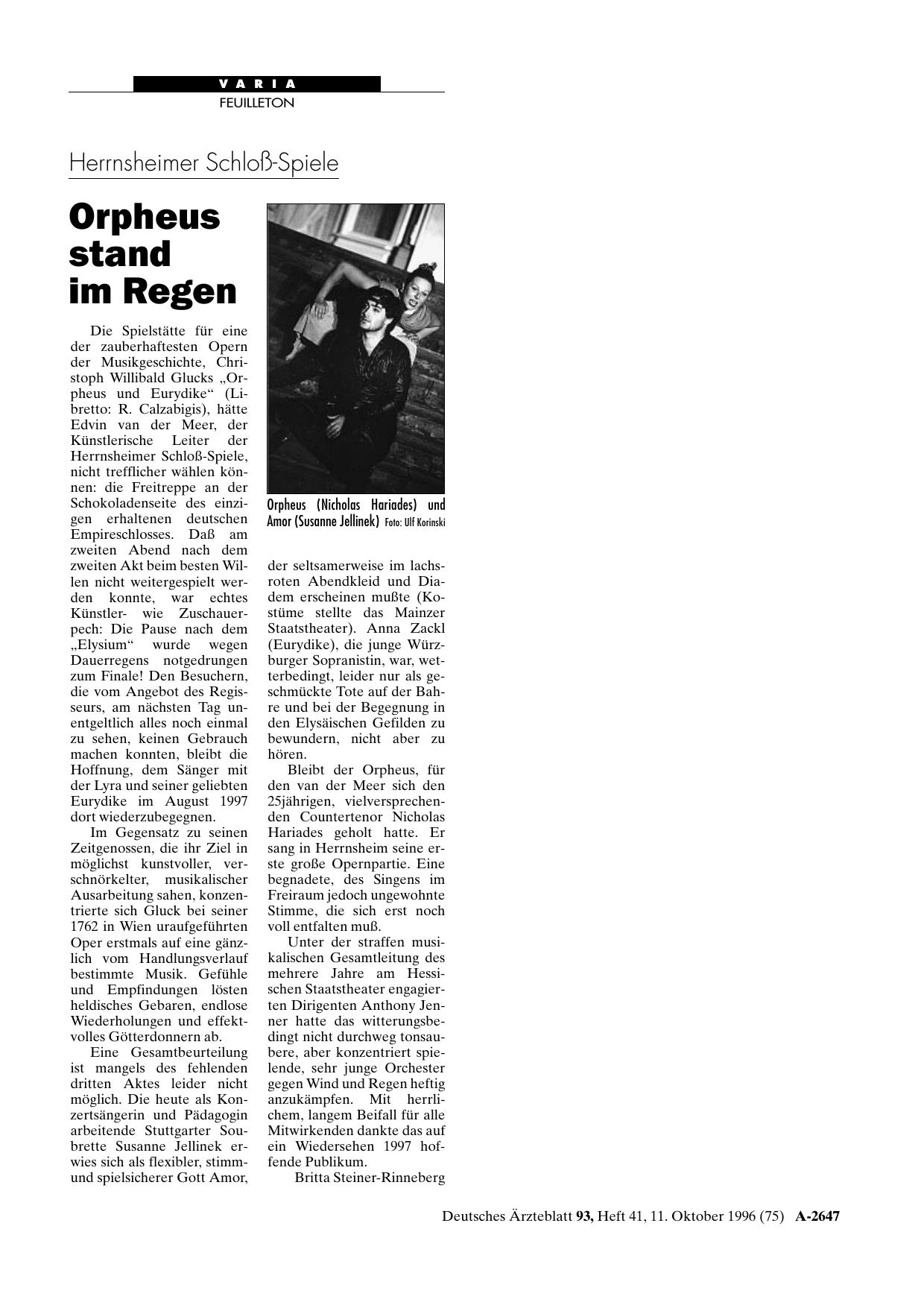 Vorschauseite 1: Herrnsheimer Schloß-Spiele: Orpheus stand im Regen