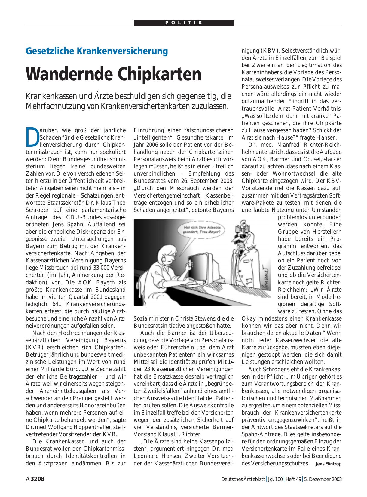 Vorschauseite 1: Gesetzliche Krankenversicherung: Wandernde Chipkarten