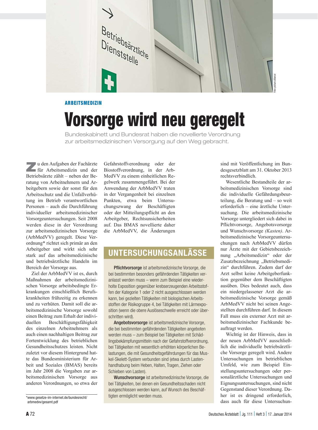 Vorschauseite 1: Arbeitsmedizin: Vorsorge wird neu geregelt