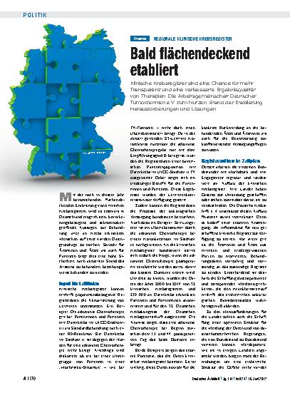 Vorschauseite 1: Regionale Klinische Krebsregister: Bald flächendeckend etabliert