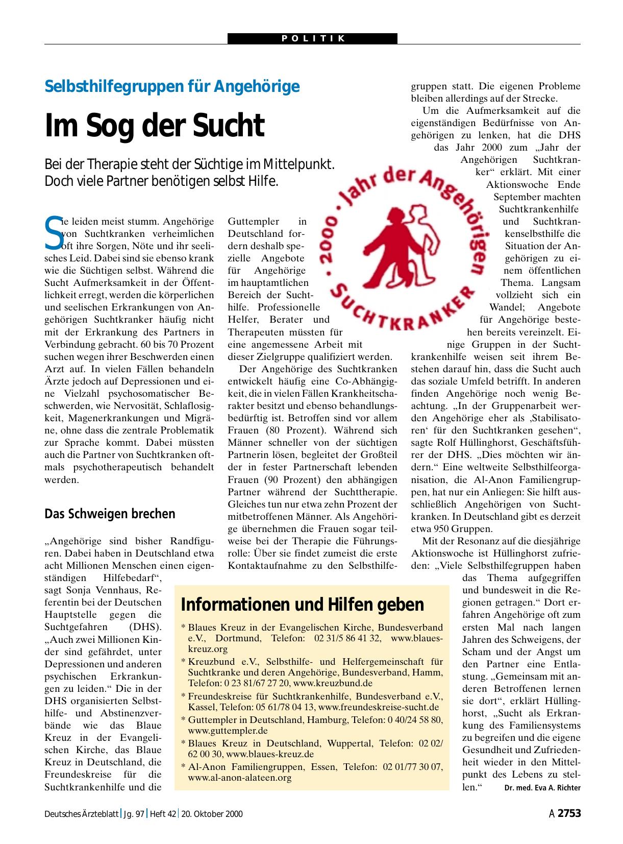 Vorschauseite 1: Selbsthilfegruppen für Angehörige: Im Sog der Sucht