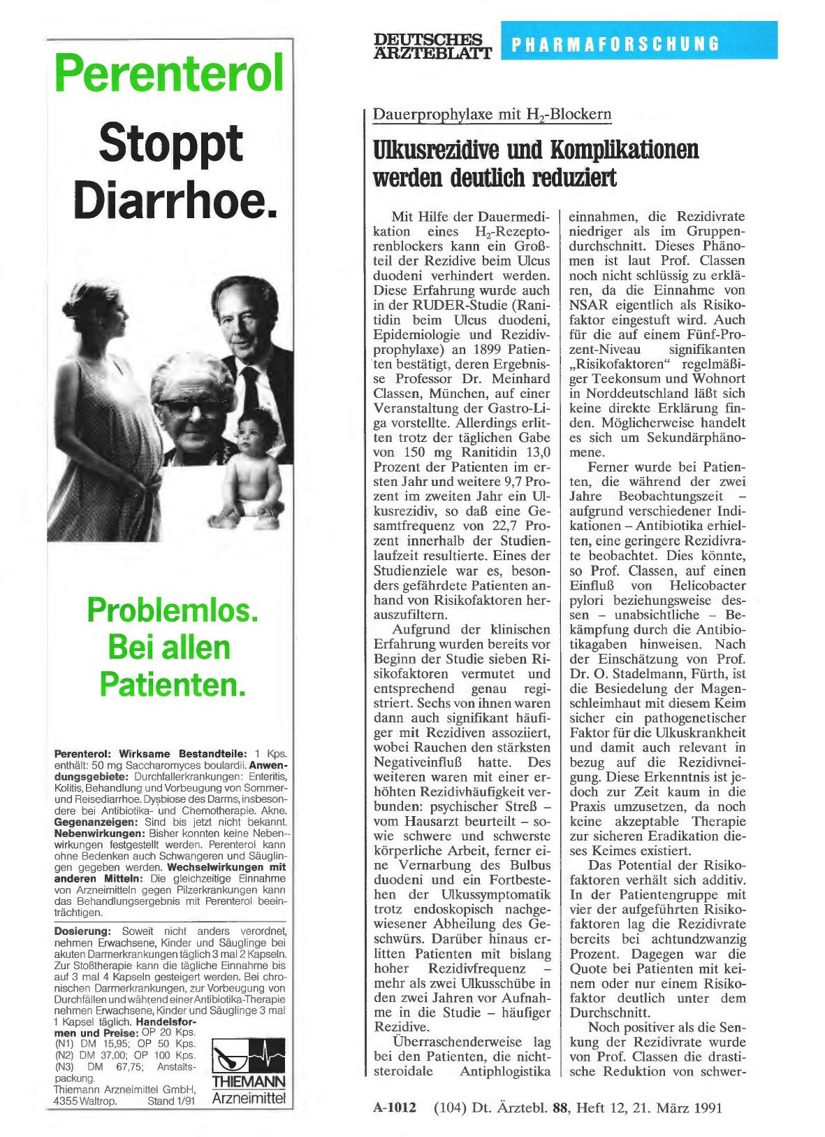 Vorschauseite 1: Dauerprophylaxe mit H2-Blockern: Ulkusrezidive und Komplikationen werden deutlich reduziert