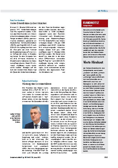 Vorschauseite 1: Robert Koch-Institut: Rückzug des Coronaerklärers