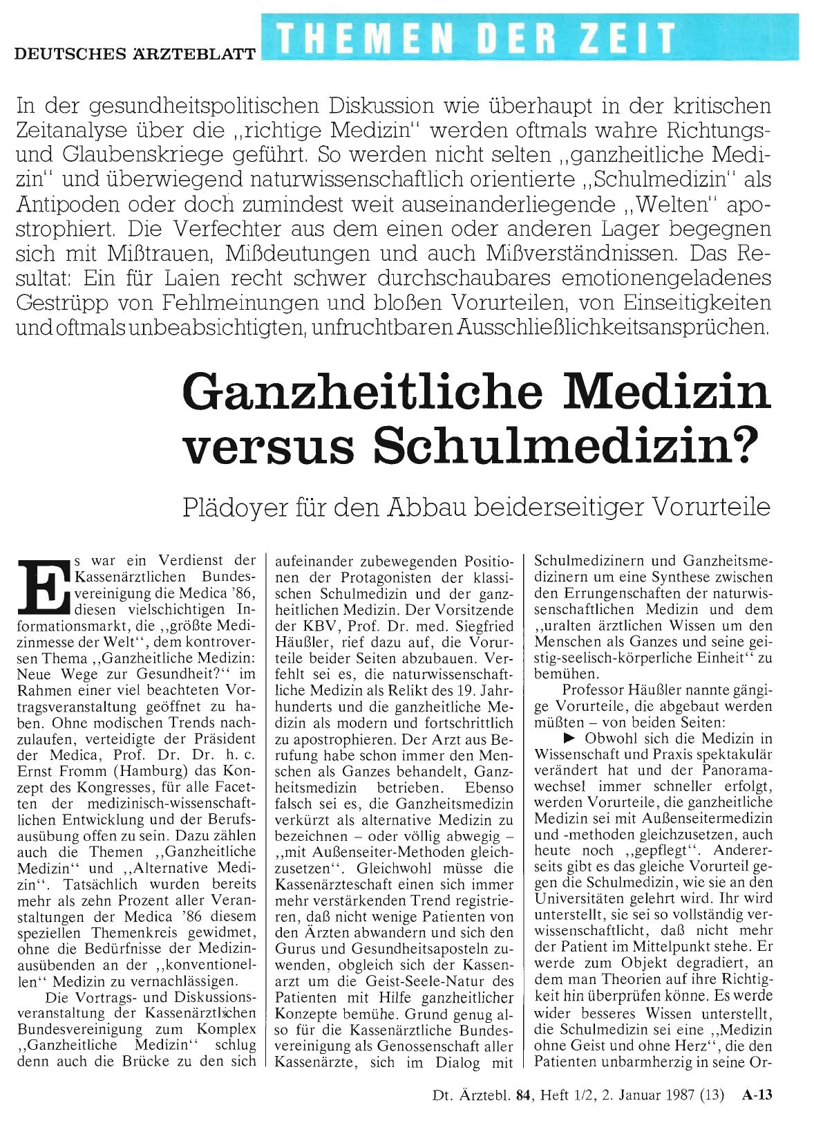 Vorschauseite 1: Ganzheitliche Medizin versus Schulmedizin? Plädoyer für den Abbau beiderseitiger Vorurteile