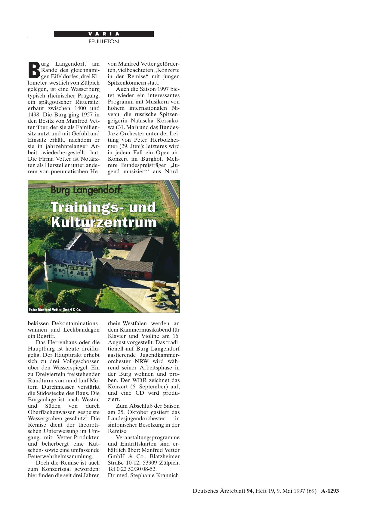 Vorschauseite 1: Burg Langendorf: Trainingsund Kulturzentrum