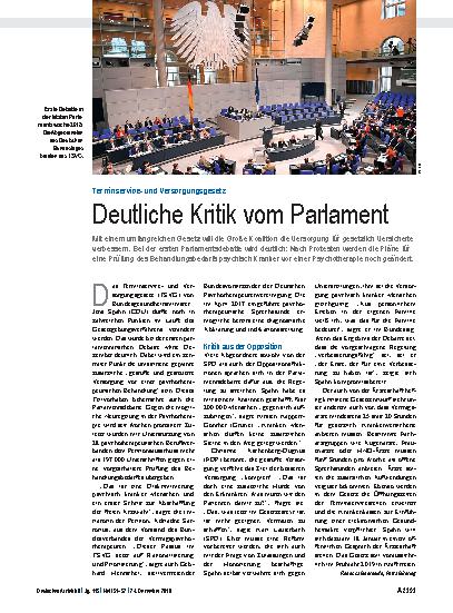 Vorschauseite 1: Terminserviceund Versorgungsgesetz: Deutliche Kritik vom Parlament
