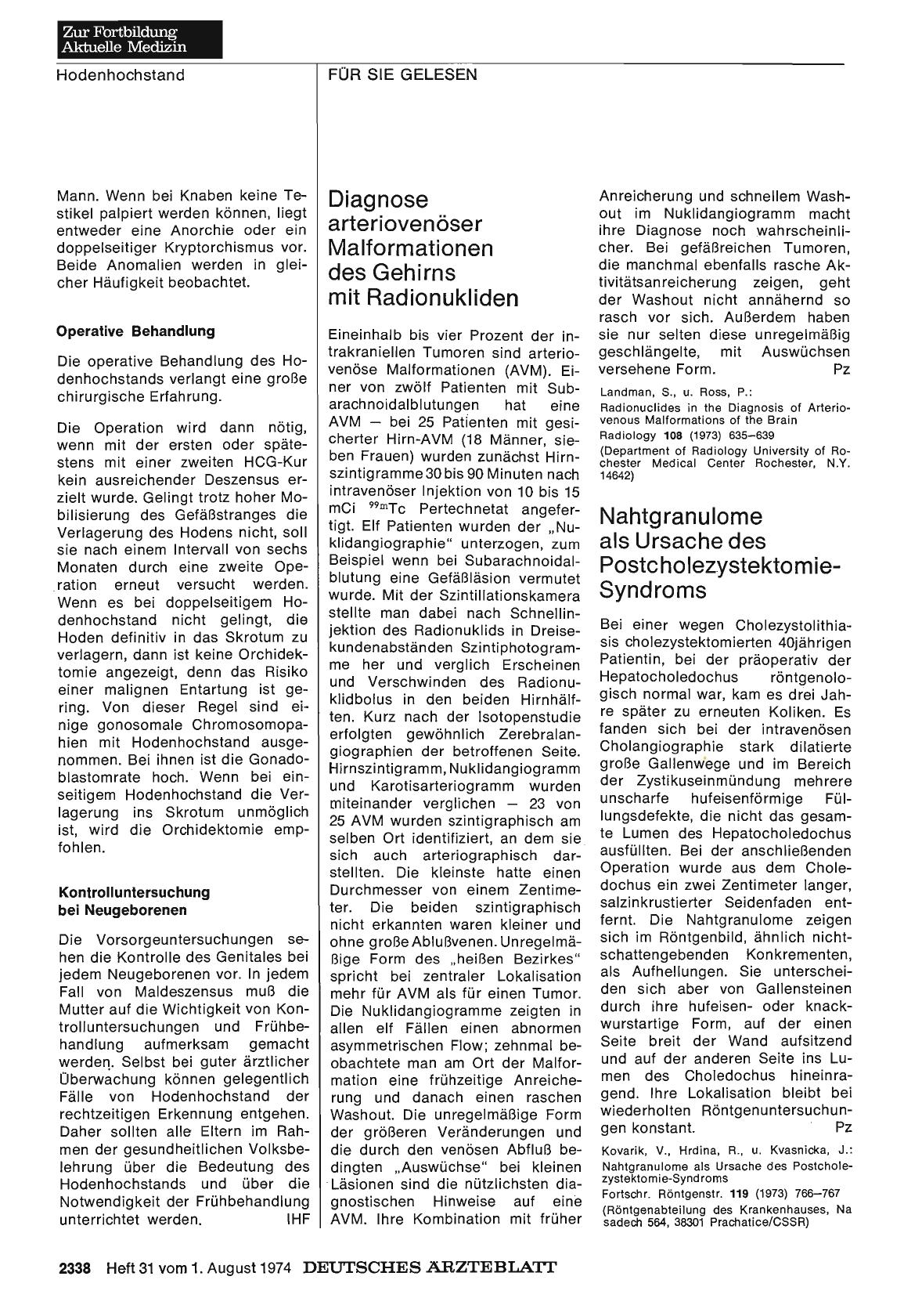 Vorschauseite 1: Nahtgranulome als Ursache des Postcholezystektomie-Syndroms