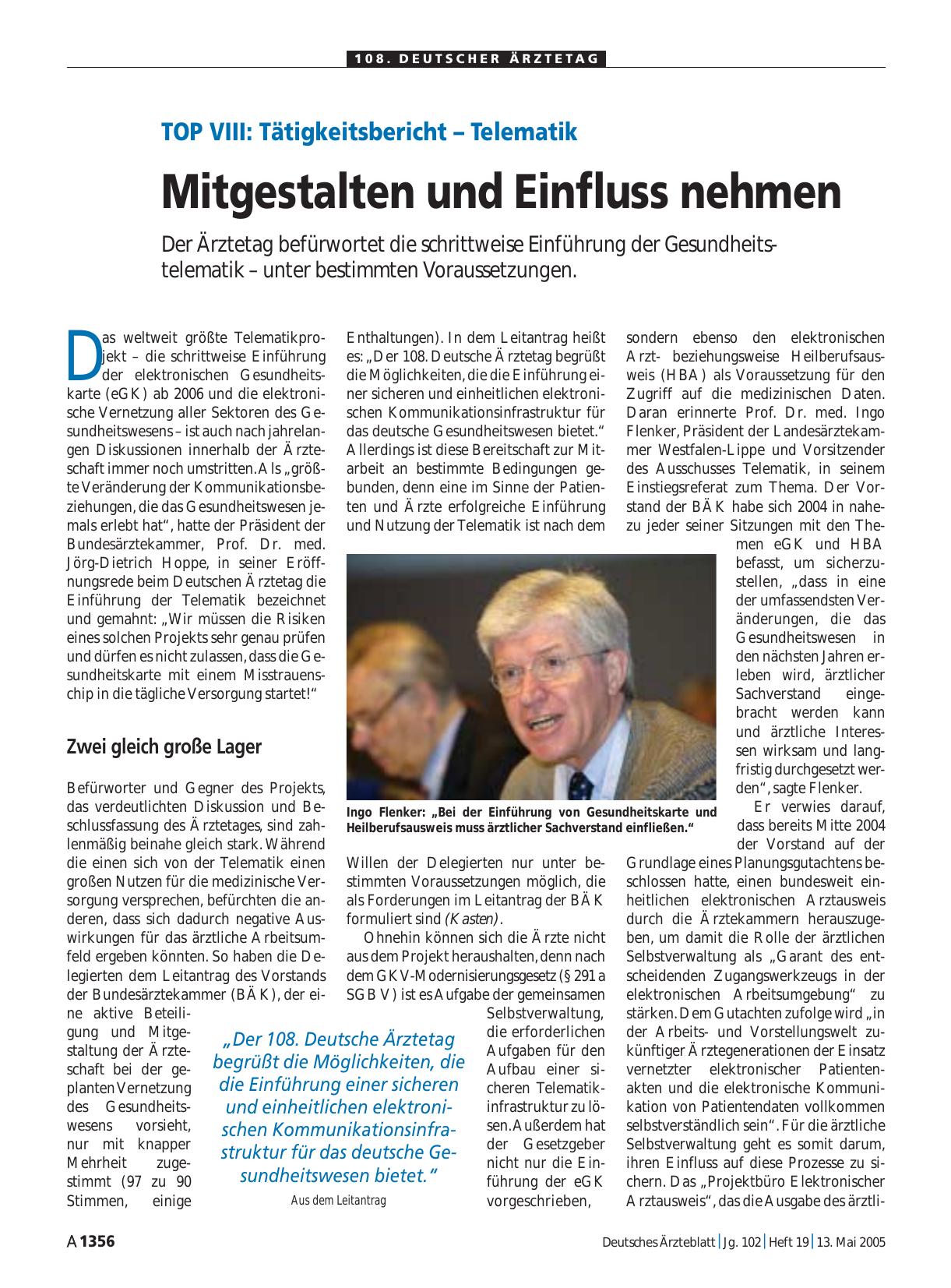 Vorschauseite 1: TOP VIII -Tätigkeitsbericht – Telematik: Mitgestalten und Einfluss nehmen
