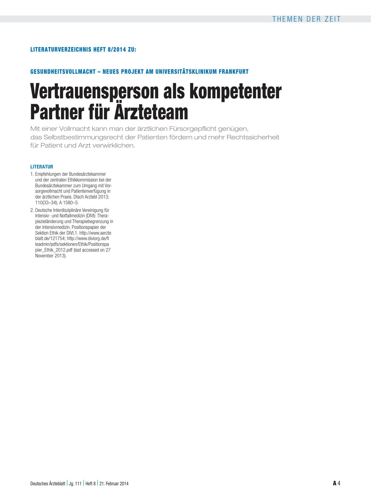 Vorschauseite 4: Gesundheitsvollmacht – neues Projekt am Universitätsklinikum Frankfurt/M.: Vertrauensperson als kompetenter Partner für Ärzteteam