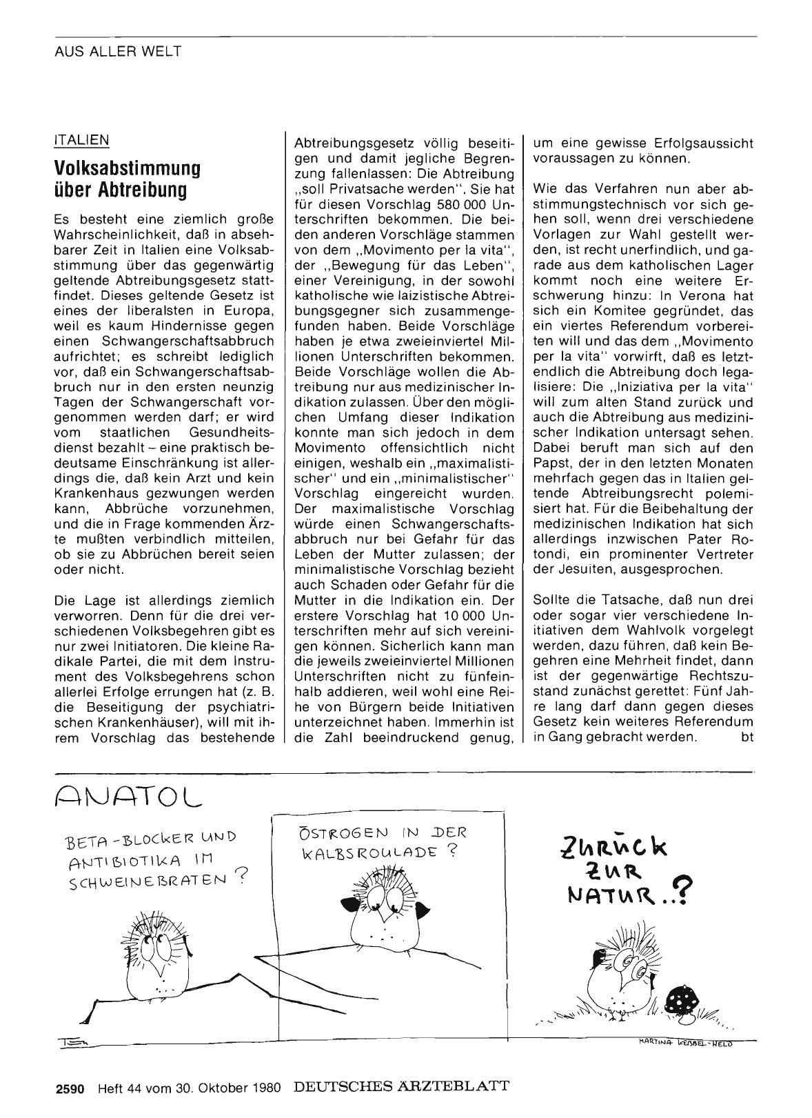 Vorschauseite 1: ITALIEN: Volksabstimmung über Abtreibung