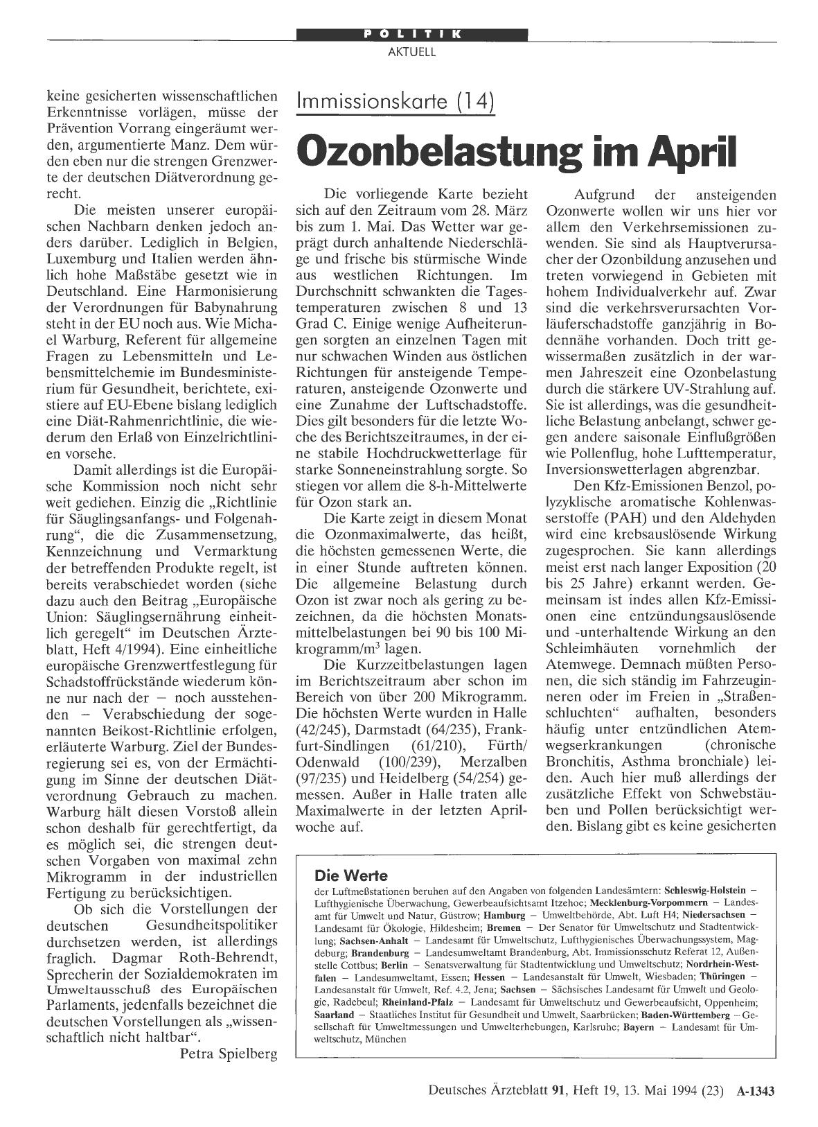 Vorschauseite 1: Immissionskarte (14): Ozonbelastung im April