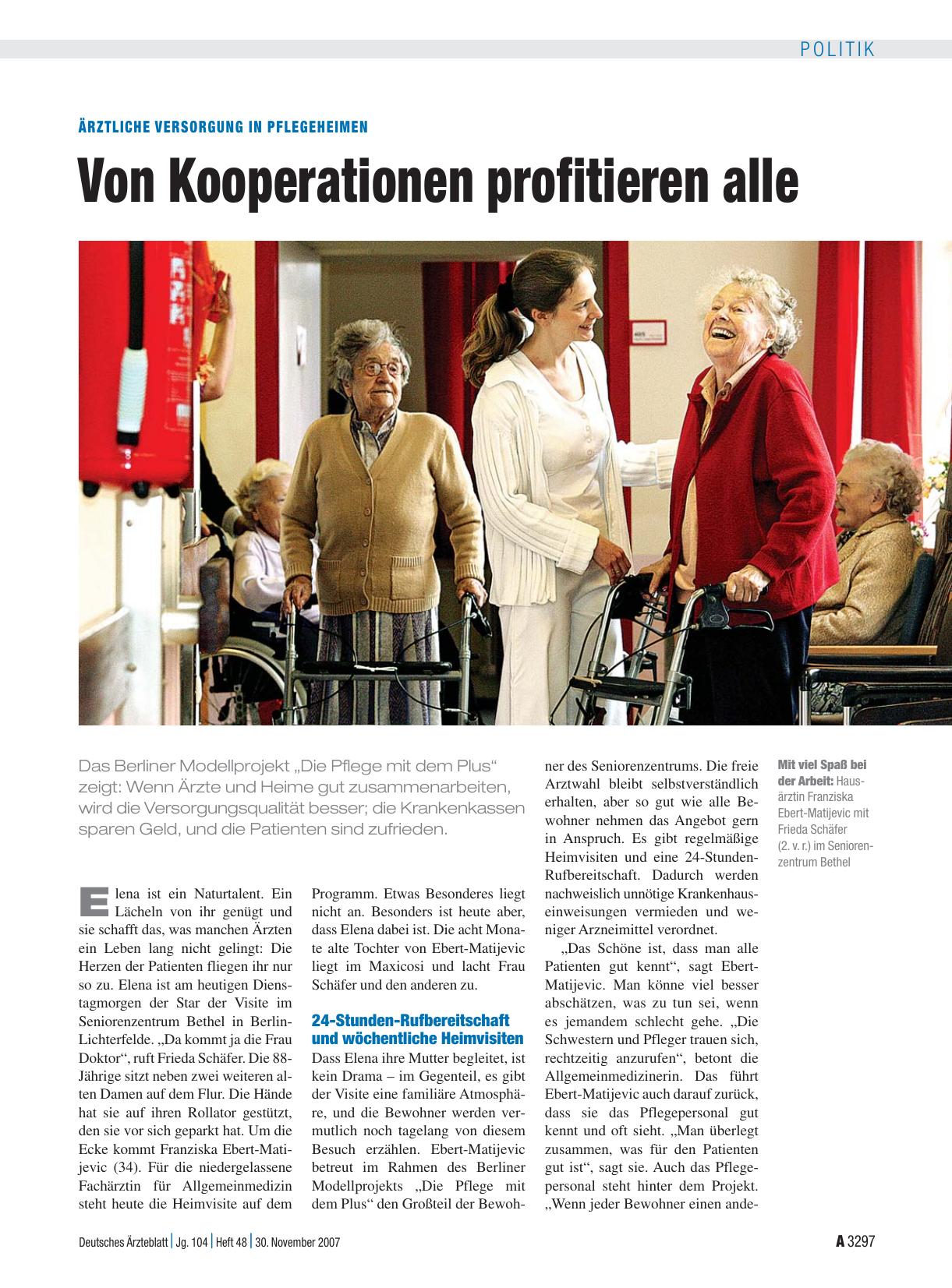 Vorschauseite 1: Ärztliche Versorgung in Pflegeheimen: Von Kooperationen profitieren alle